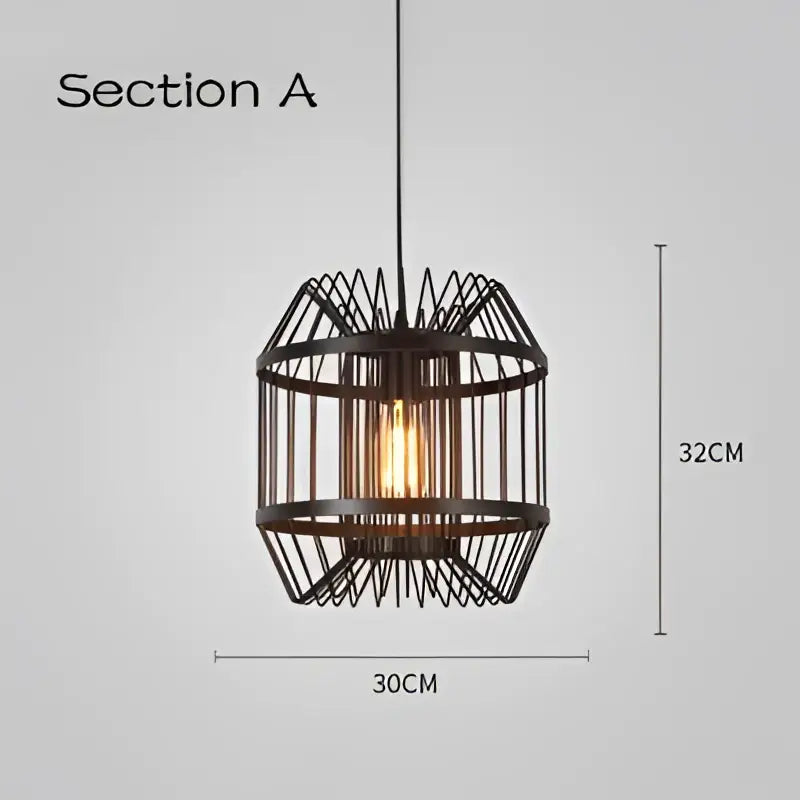Industrial black geometric cage light frame pendant – dining room