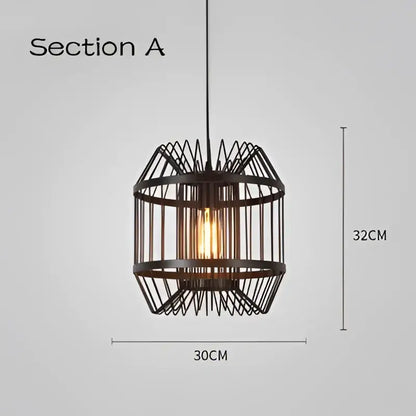 Industrial black geometric cage light frame pendant – dining room
