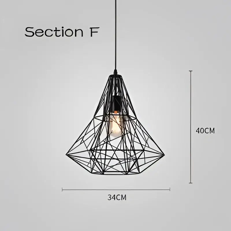 Industrial black geometric cage light frame pendant – dining room