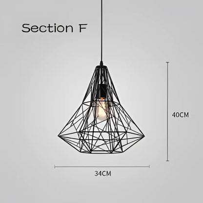 Industrial black geometric cage light frame pendant – dining room