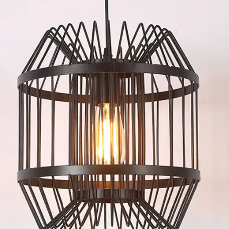 Industrial black geometric cage light frame pendant – dining room