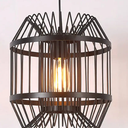 Industrial black geometric cage light frame pendant – dining room