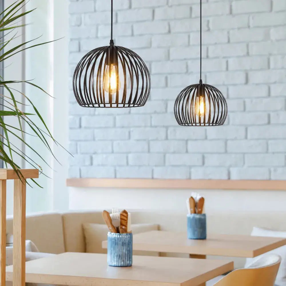 Industrial black geometric cage light frame pendant – dining room