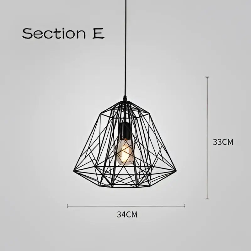 Industrial black geometric cage light frame pendant – dining room