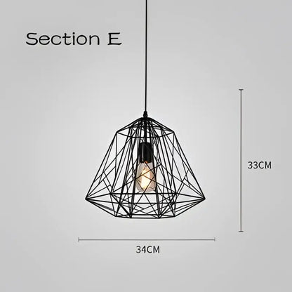 Industrial black geometric cage light frame pendant – dining room