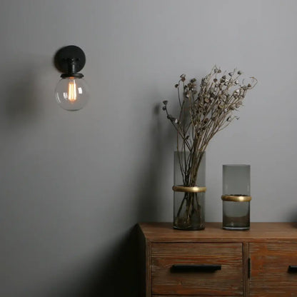 Industrial black glass canopy wall sconce kitchen globe light