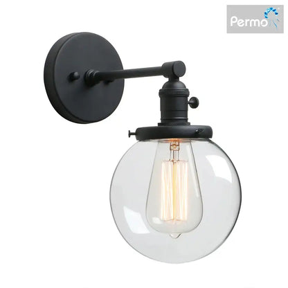 Industrial black glass canopy wall sconce kitchen globe light