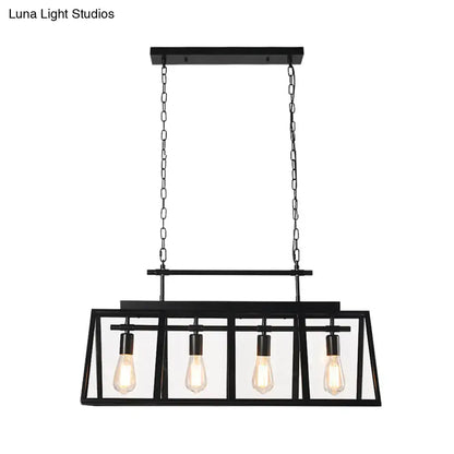 Industrial black glass island pendant light kitchen 4 lamp fixture