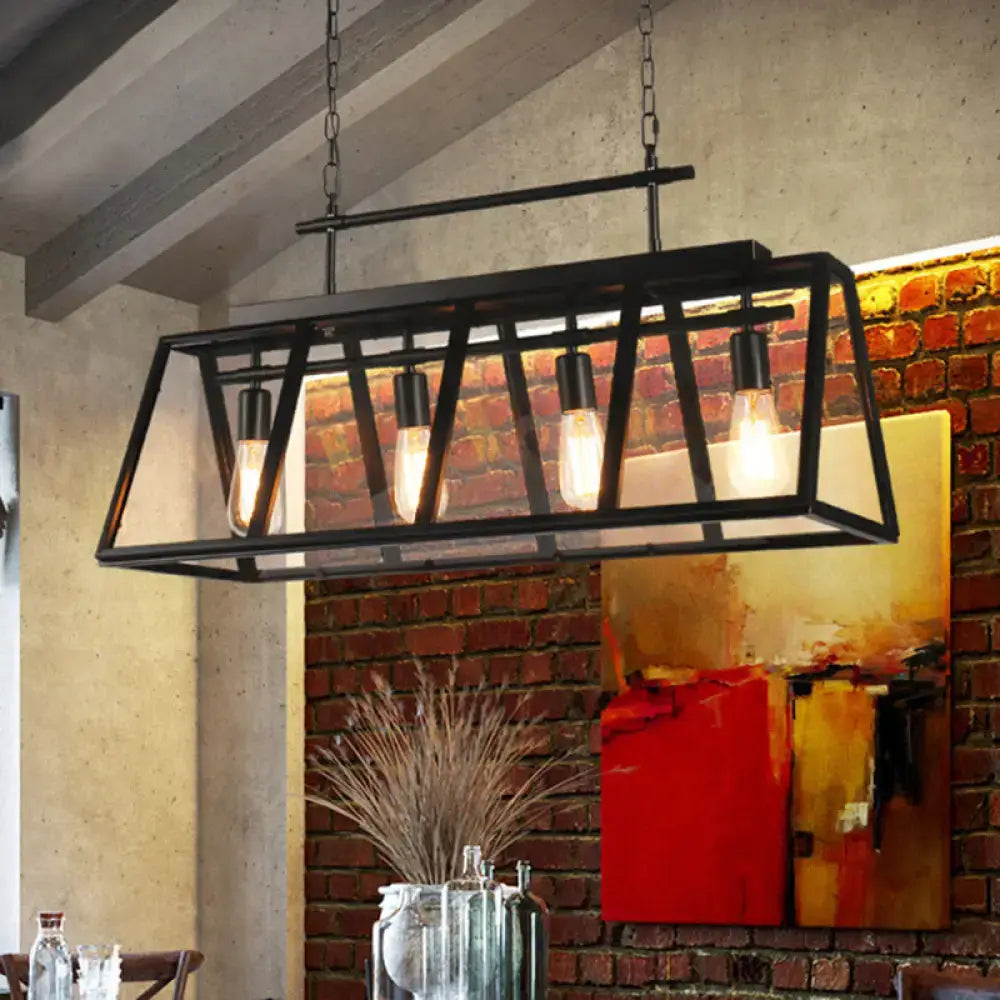 Industrial black glass island pendant light kitchen 4 lamp fixture