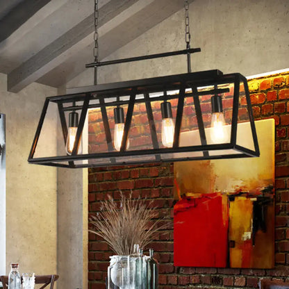 Industrial black glass island pendant light kitchen 4 lamp fixture