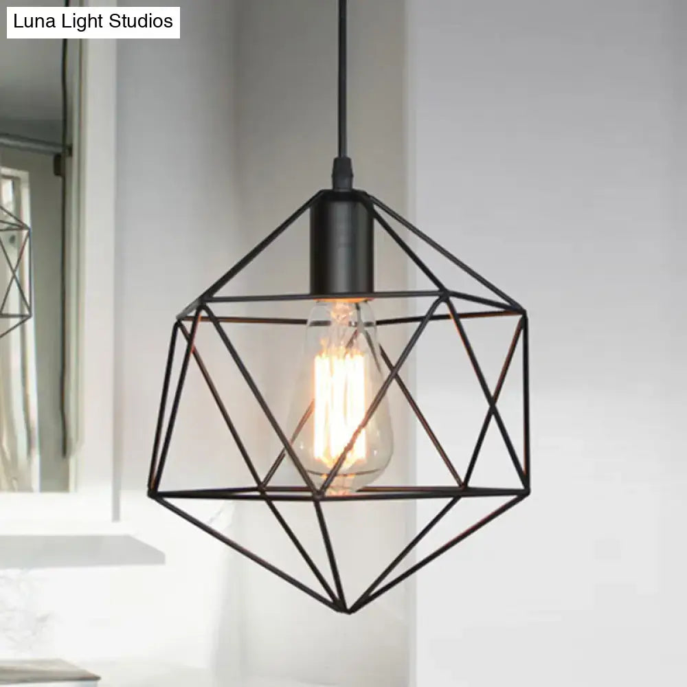 Industrial black & gold geometric cage pendant light kitchen 3 pack