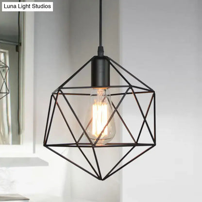 Industrial black & gold geometric cage pendant light kitchen 3 pack