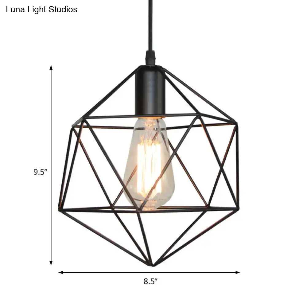 Industrial black & gold geometric cage pendant light kitchen 3 pack