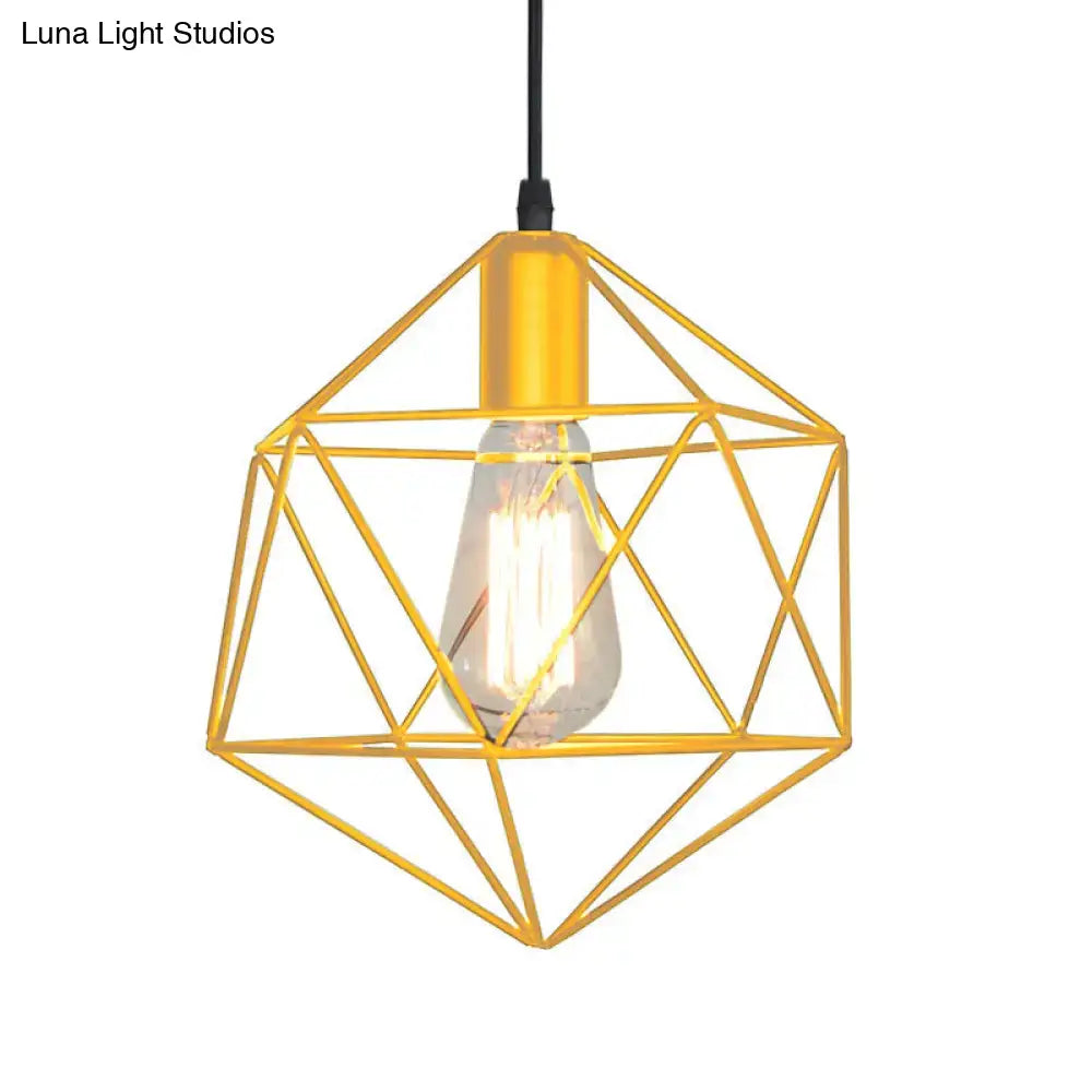 Industrial black & gold geometric cage pendant light kitchen 3 pack