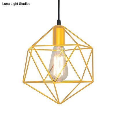 Industrial black & gold geometric cage pendant light kitchen 3 pack