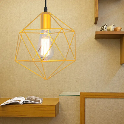 Industrial black & gold geometric cage pendant light kitchen 3 pack