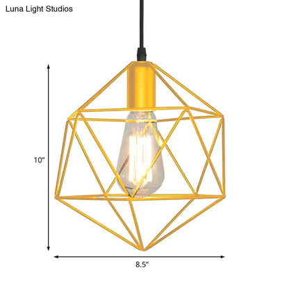 Industrial black & gold geometric cage pendant light kitchen 3 pack