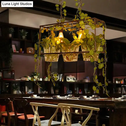 Industrial black & green plant pendant light dining room chain cord