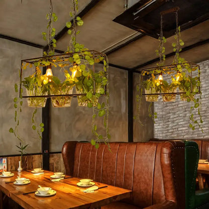 Industrial black & green plant pendant light dining room chain cord