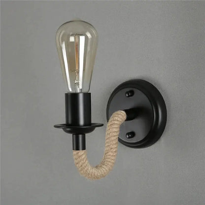Industrial black hemp rope wall lamp living room sconce