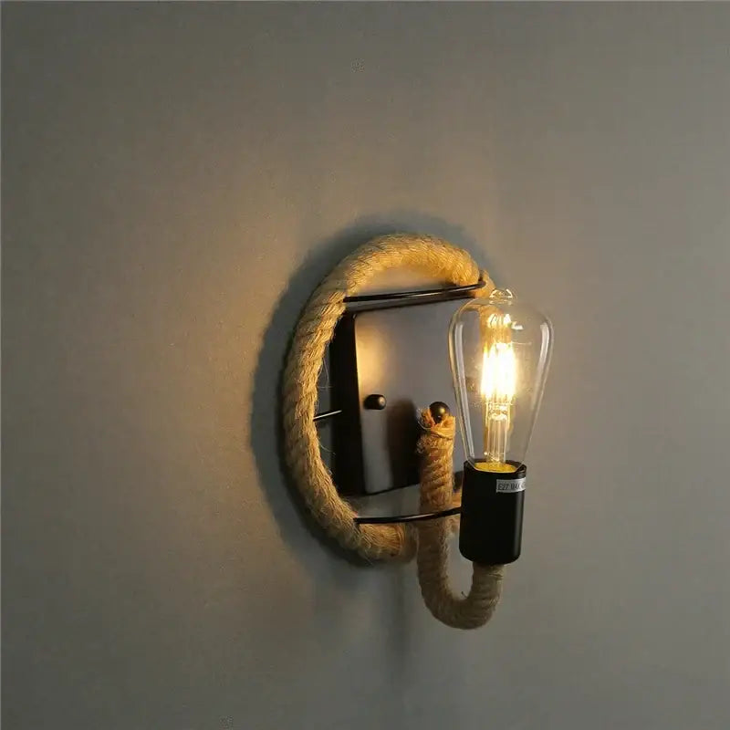 Industrial black hemp rope wall lamp living room sconce