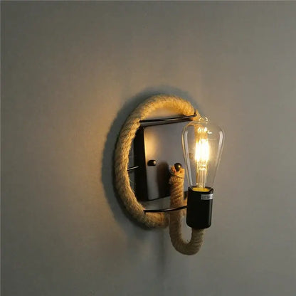 Industrial black hemp rope wall lamp living room sconce