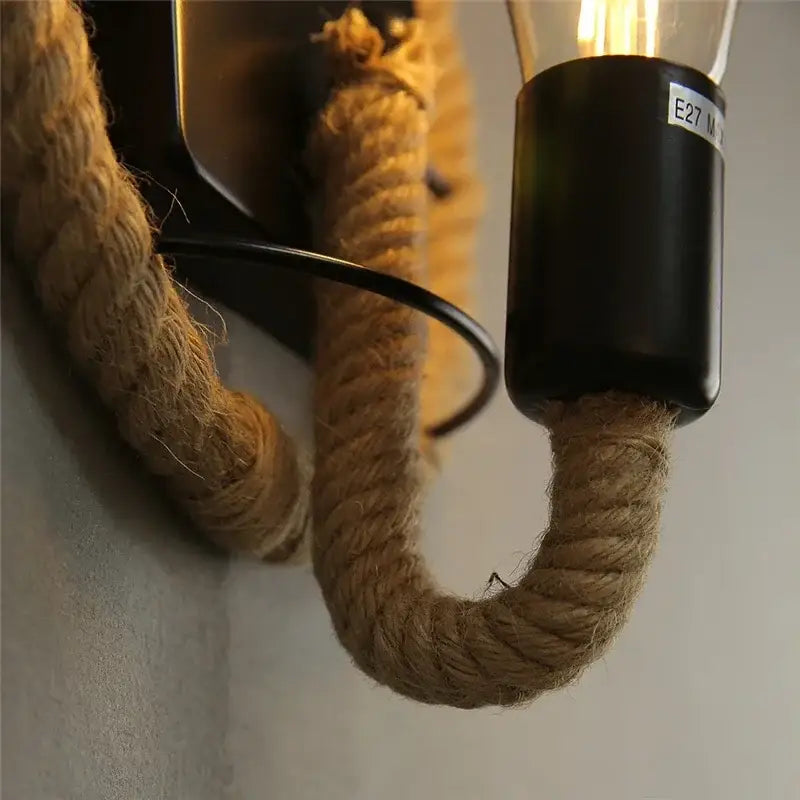 Industrial black hemp rope wall lamp living room sconce