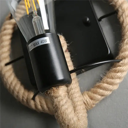 Industrial black hemp rope wall lamp living room sconce