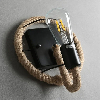 Industrial black hemp rope wall lamp living room sconce