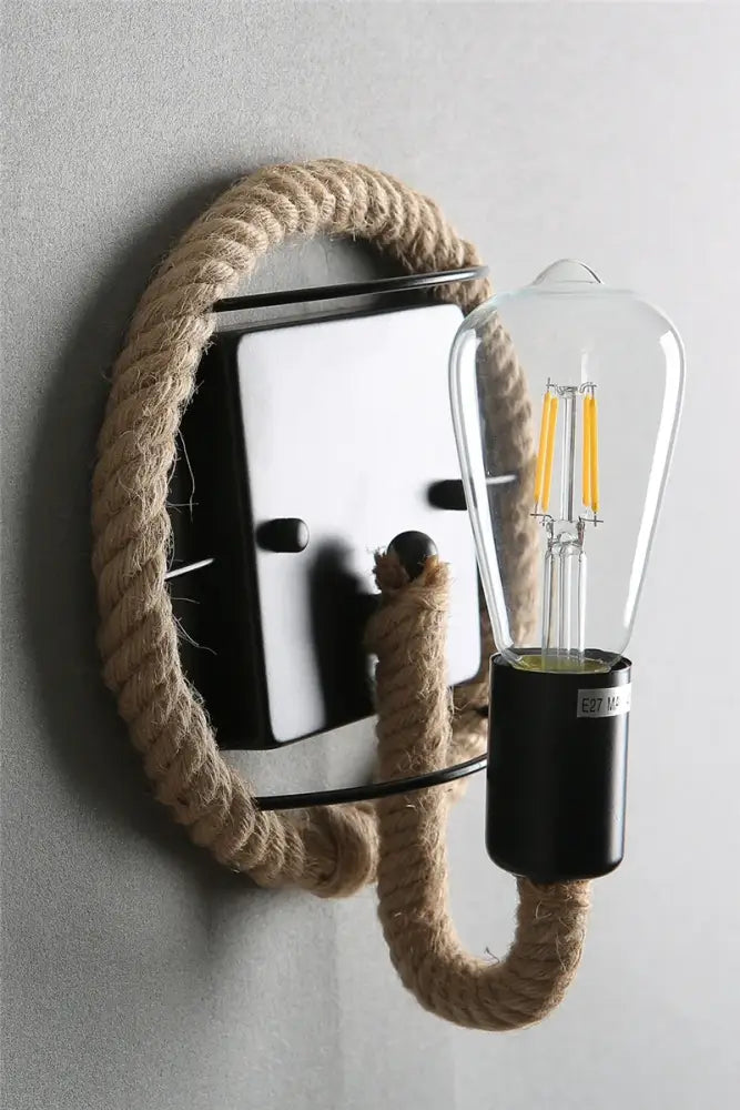 Industrial black hemp rope wall lamp living room sconce
