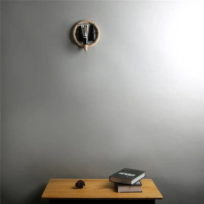 Industrial black hemp rope wall lamp living room sconce
