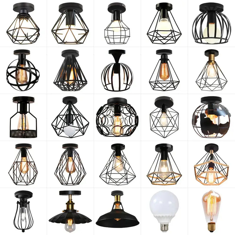 Industrial black iron aisle ceiling lamp kitchen cage light