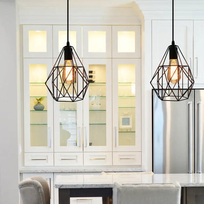 Industrial black iron cage chandelier kitchen pendant light