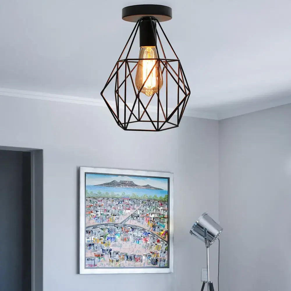 Industrial black iron cage chandelier kitchen pendant light