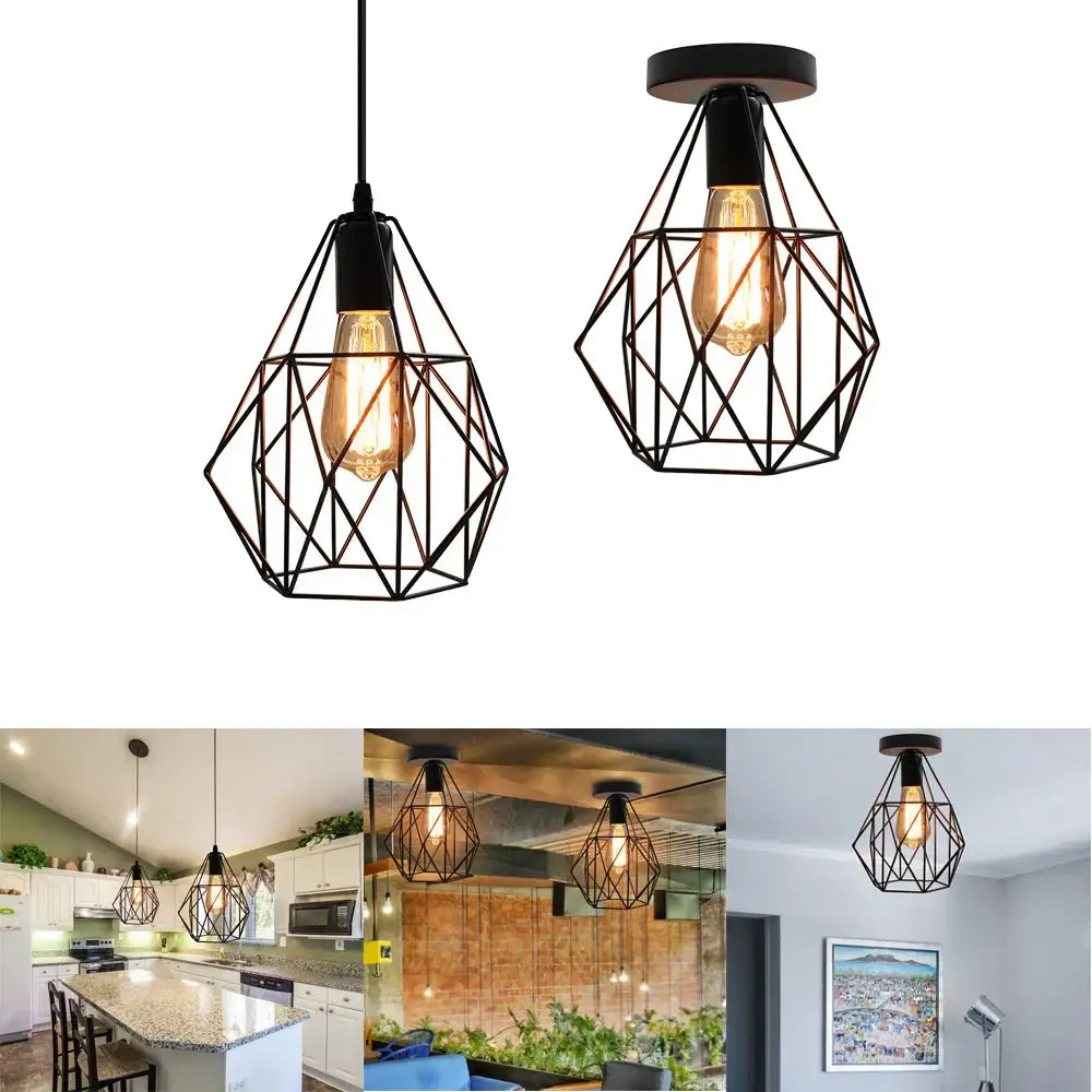 Industrial black iron cage chandelier kitchen pendant light