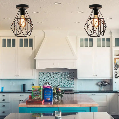 Industrial black iron cage chandelier kitchen pendant light