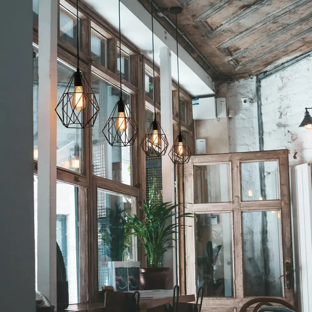 Industrial black iron cage chandelier kitchen pendant light