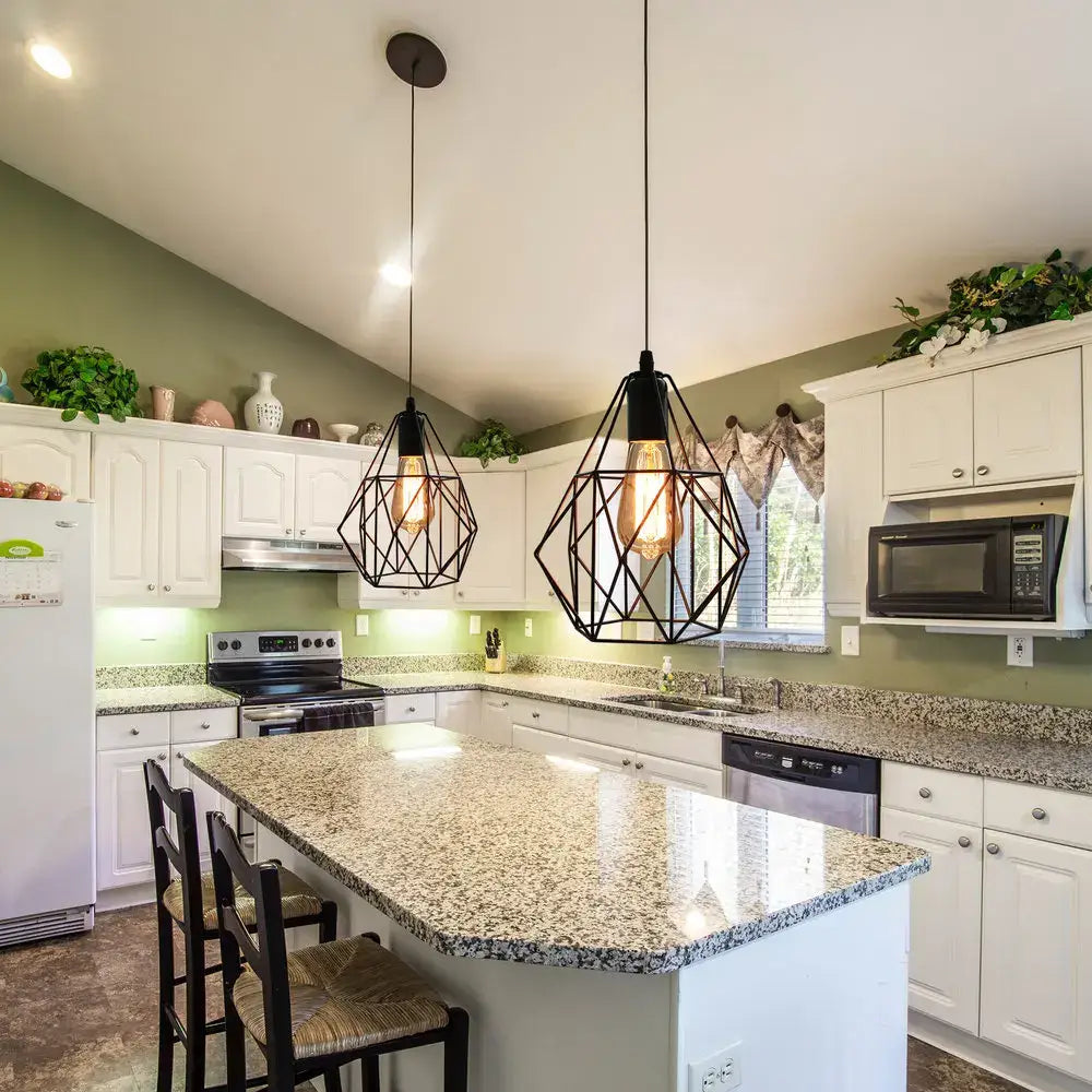 Industrial black iron cage chandelier kitchen pendant light