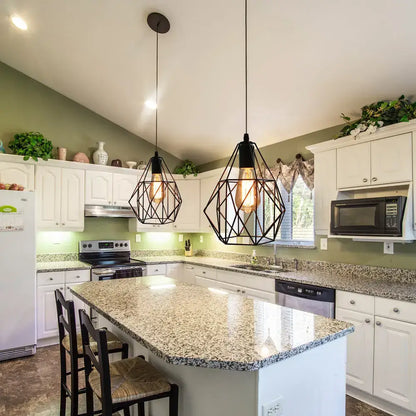 Industrial black iron cage chandelier kitchen pendant light