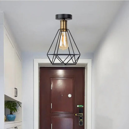 Industrial black iron cage led ceiling light for dining room