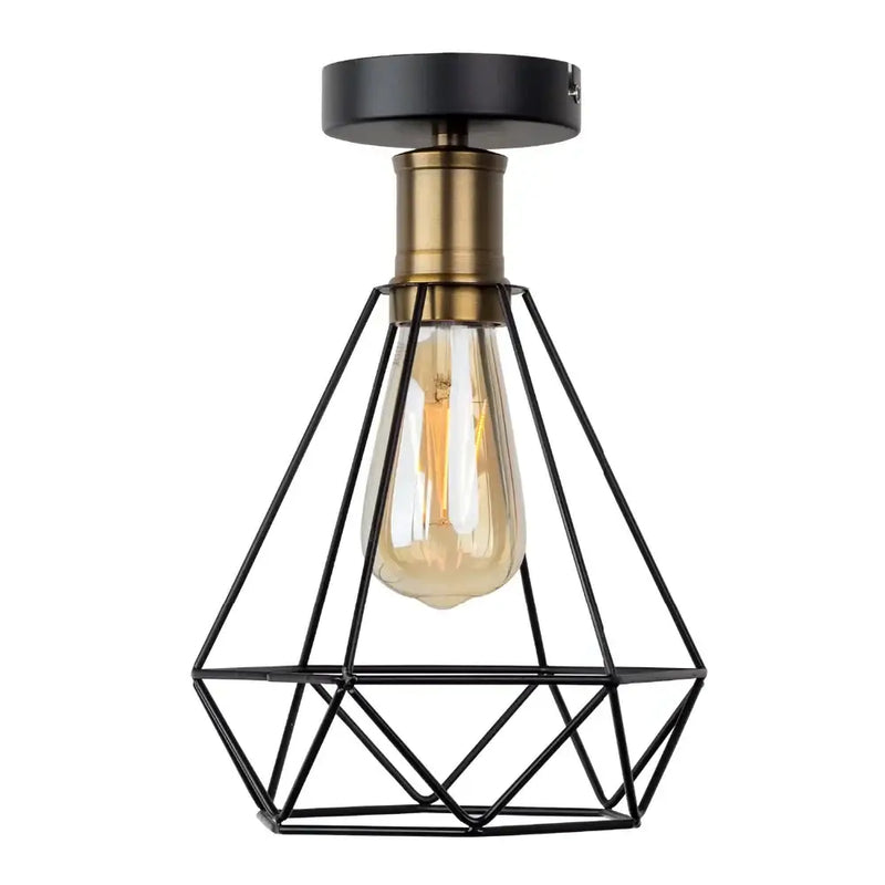 Industrial black iron cage led ceiling light for dining room