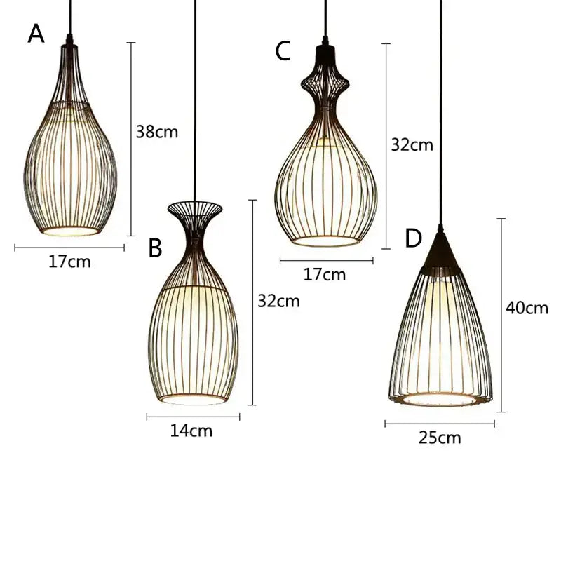 Industrial black iron cage pendant lights for dining room