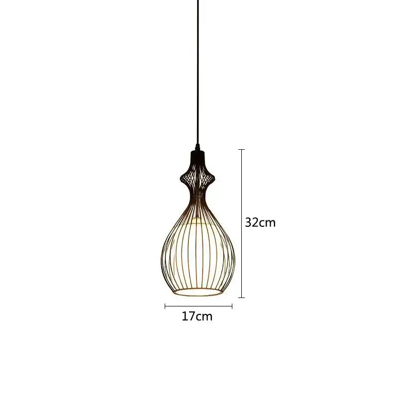 Industrial black iron cage pendant lights for dining room