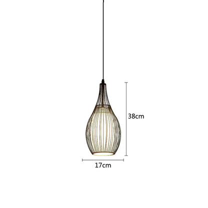 Industrial black iron cage pendant lights for dining room
