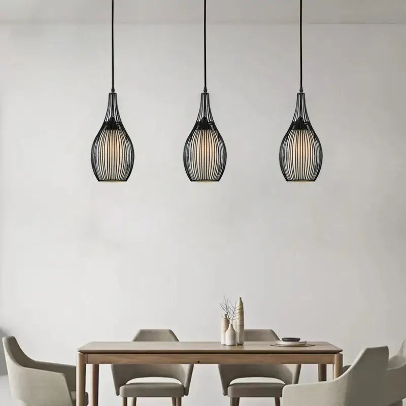 Industrial black iron cage pendant lights for dining room