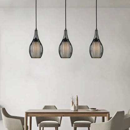 Industrial black iron cage pendant lights for dining room