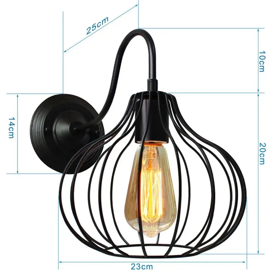 Industrial black iron cage wall sconce bedroom edison bulb light