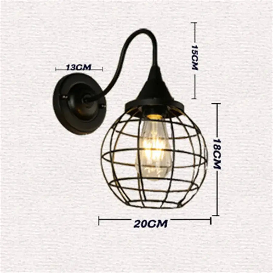 Industrial black iron cage wall sconce bedroom edison bulb light