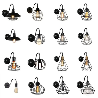 Industrial black iron cage wall sconce bedroom edison bulb light