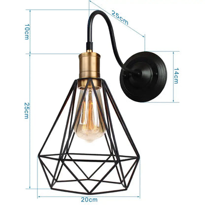 Industrial black iron cage wall sconce bedroom edison bulb light